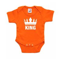 Oranje koningsdag romperje King met kroon baby - thumbnail