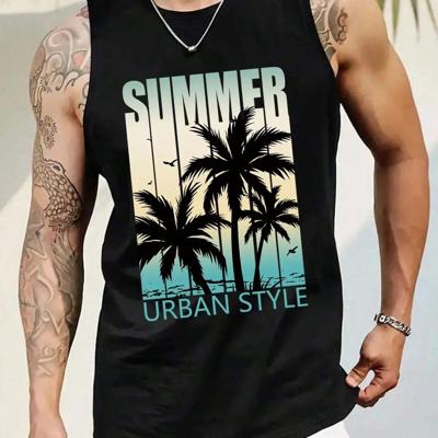 Bon&Bon Manfinity Dauomo Heren Tanktop - Zwart met Palmboom Print Zwart / XL