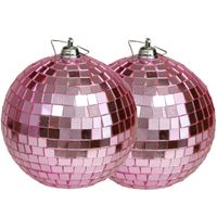 Othmar Decorations disco kerstballen - 2x - roze - 10 cm - kunststof   -