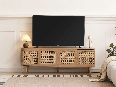 Tv-meubel CARAMELLO 4 deuren bruine eik/rotan