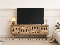 Tv-meubel CARAMELLO 4 deuren bruine eik/rotan