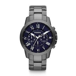 Fossil heren Grant FS4831 grijs roestvrijstalen quartzhorloge met zwarte wijzerplaat