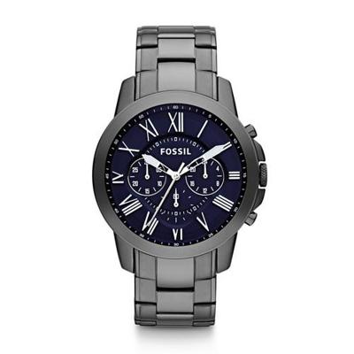 Fossil heren Grant FS4831 grijs roestvrijstalen quartzhorloge met zwarte wijzerplaat