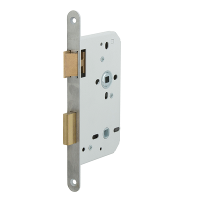 Nemef 644 Toilet/badkamerdeurslot | DM60mm | WC72mm | krukgat 8mm | voorplaat staal gelakt 20x235mm afgerond | messing dag- en nachtschoot | DR 1+3 -