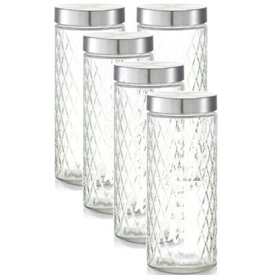 Zeller keuken voorraadpotten / bewaarpotten - 5x - 2000 ml - geruit glas - 11 x 27 cm