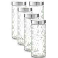 Zeller keuken voorraadpotten / bewaarpotten - 5x - 2000 ml - geruit glas - 11 x 27 cm