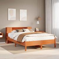 Bed met boekenkast zonder matras grenenhout wasbruin 140x190 cm