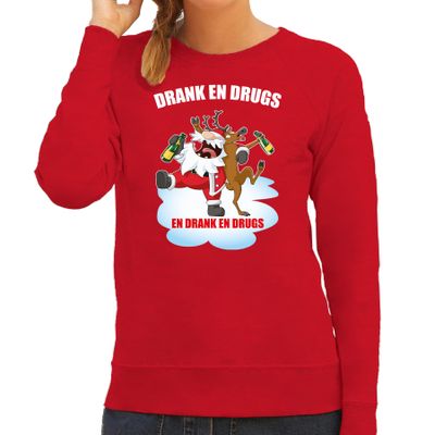 Foute Kerstsweater / outfit Drank en drugs rood voor dames Foute Kerstsweater / outfit Drank en drugs rood voor dames