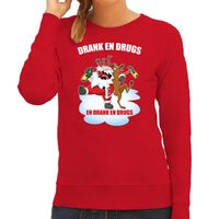 Foute Kerstsweater / outfit Drank en drugs rood voor dames - thumbnail