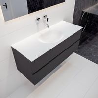 Mondiaz Vica Moon badmeubel antraciet mat 120 cm 2 lades solid surface enkele spoelbak midden zonder kraangat