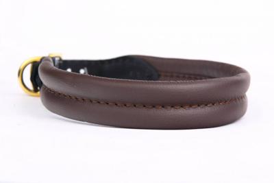 Leren hondenhalsband bruin soft/messing