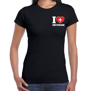 I love Switzerland t-shirt Zwitserland zwart op borst voor dames