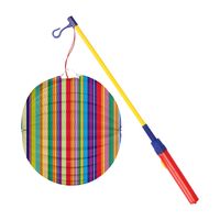 Bol lampion strepen - multikleur - 22 cm - papier - met lampionstokje - 50 cm