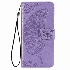 iPhone 13 Pro hoesje - Bookcase - Pasjeshouder - Portemonnee - Vlinderpatroon - Kunstleer - Paars