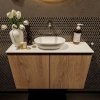Mondiaz Fowy toiletmeubel 80cm washed oak met blad en waskom talc midden zonder kraangat