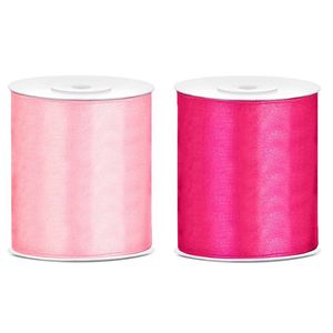 2x rollen hobby decoratie satijnlint licht roze-fuchsia roze 10 cm x 25 meter - Cadeaulinten