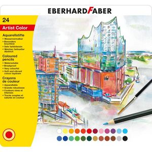 Aquarelpotlood Eberhard Faber metalen etui a 24 stuks met penseel