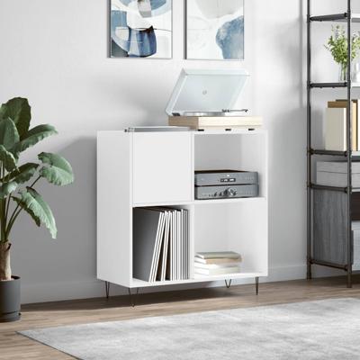 Platenkast 84,5x38x89 cm bewerkt hout hoogglans wit