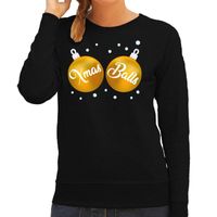 Foute kersttrui / sweater zwart met gouden Xmas Balls dames - thumbnail