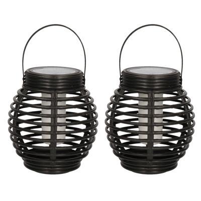 Set van 8x stuks solar lantaarn - zwart - vlam effect - 15 cm - zonne-energie tuinlantaarn - tuinver