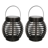 Set van 8x stuks solar lantaarn - zwart - vlam effect - 15 cm - zonne-energie tuinlantaarn - tuinver