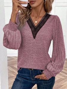 Lace Casual V Neck Loose Shirt