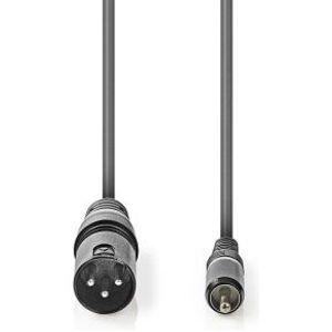 XLR-Audiokabel | XLR 3-pins male - RCA male | 1,5 m | Grijs