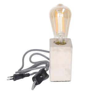 Tafellamp Cement - grijs - hout - strijkijzer snoer - 6 x 6 x 11 cm - incl Retro LED lamp