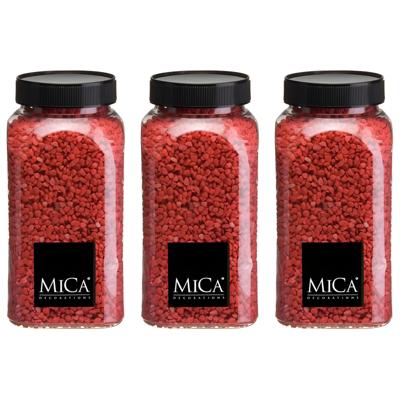 Mica Decorations decoratie stenen/granulaat - 3x - 650ml - rood - hobby steentjes