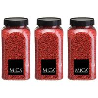 Mica Decorations decoratie stenen/granulaat - 3x - 650ml - rood - hobby steentjes
