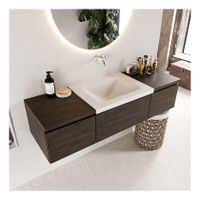 Mondiaz Bukla 140cm badmeubel met module 40 dark brown 3 lades met wastafel midden zonder kraangat kleur talc