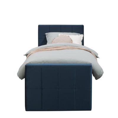 Leen Bakker - Boxspring Met Voetbord Liv Geblokt - 90x200 Cm - Slanke Poot - Stof/Velvet - Blauw