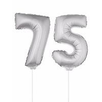 Folie ballonnen cijfer 75 zilver 41 cm   - - thumbnail