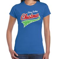 Fout kerst t-shirt merry fucking Christmas blauw voor dames - thumbnail