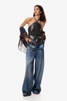 Denim broek met dubbele tailleband - BLUE - S