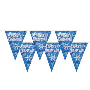 Kerst vlaggenlijnen Merry Christmas - 2x st- blauw - 360 cm - PVC - vlaggetjes