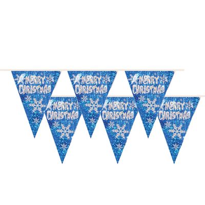 Kerst vlaggenlijnen Merry Christmas - 2x st- blauw - 360 cm - PVC - vlaggetjes