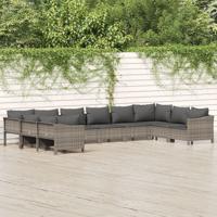 10-delige Loungeset met kussens poly rattan grijs