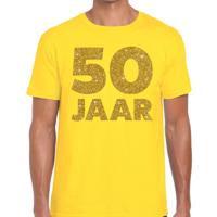 50 Jaar verjaardag - gouden glitter tekst - t-shirt - geel - heren - korte mouwen