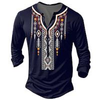 Voor heren T-shirt Boho / Paisley / Damast Henley Kraag Kleding 3D-afdrukken Dagelijks Lange mouw Vintage Lightinthebox