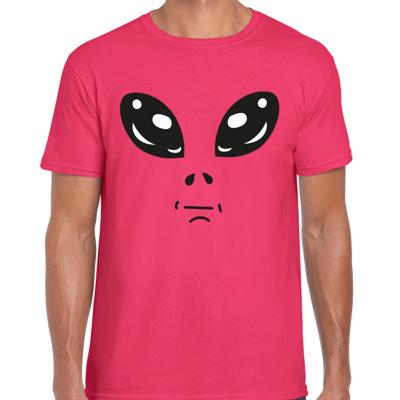 Verkleed T-shirt heren - roze - Alien / buitenaards wezen gezicht - Carnaval