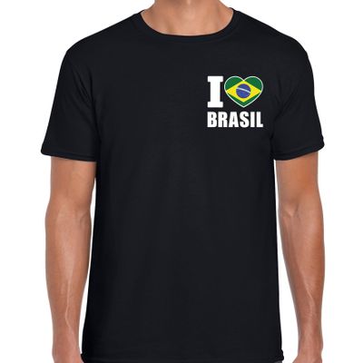 I love Brasil t-shirt Brazilie zwart op borst voor heren