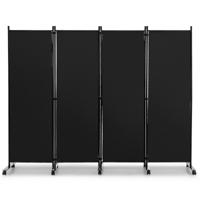 225 x 173 cm Ruimteverdeler op Wieltjes 4-Delig Scheidingswand Opvouwbaar Inkijkbescherming (Zwart)