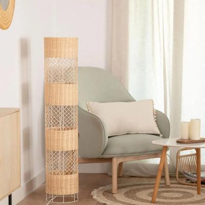 Vloerlamp rotan beige & wit met 2 E27 fittingen en vloerschakelaar &apos;Garceau&apos; 120cm