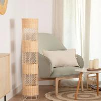 Vloerlamp rotan beige & wit met 2 E27 fittingen en vloerschakelaar &apos;Garceau&apos; 120cm