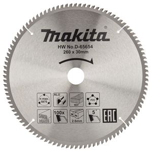 Makita Accessoires D-65654 Afkortzaagblad | div. materialen | 260x30x2,6 | 100T | 5g - D-65654