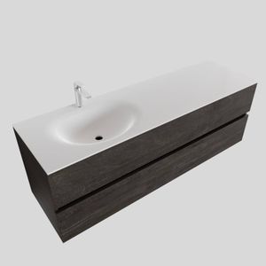 Badkamermeubel Solid Surface BWS Stockholm 150x46 cm Links Wood Dark Brown (met 1 kraangat)