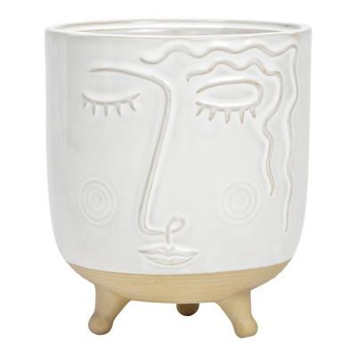 Vaas Gezicht van Porselein Wit/Beige (B/H/D) 13x15x13cm