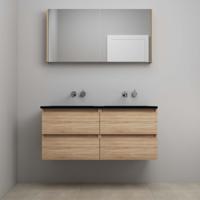 On-Line Badkamermeubelset - 120 cm - Voorgemonteerd - Ladestructuur - Acryl Wastafel - zonder Kraangat - Spiegelkast - Eiken