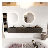 Mondiaz Bukla 240cm badmeubel met module 60 rechts kleur dark brown met 4 lades en wastafel dubbel 2 kraangaten kleur urban
